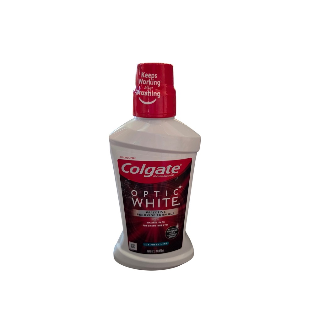 Colgate Optic White Whitening Mouthwash Icy Fresh Mint Alcohol Free 16oz Bottle